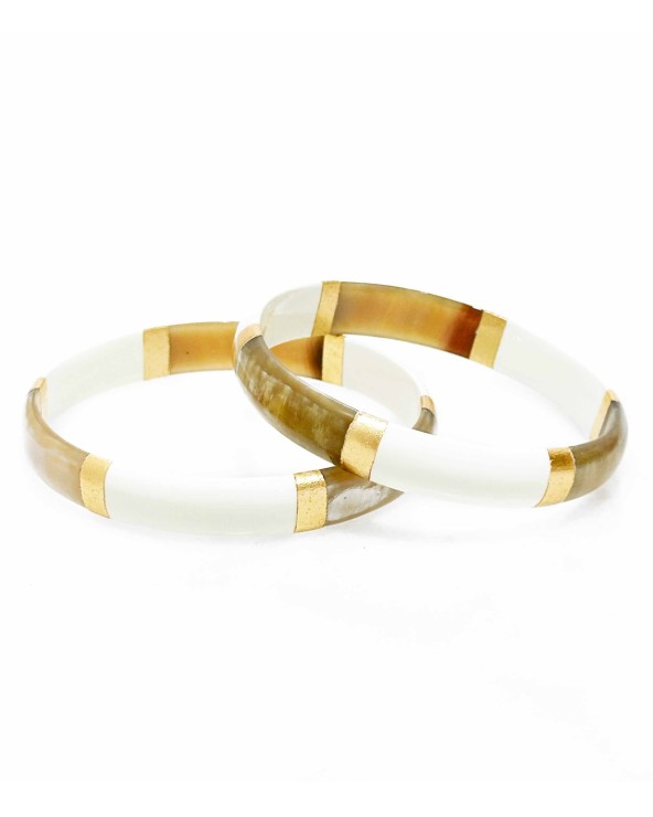 bracelet corne véritable - Ivoire - blanc - large - doré - manchette - tendance - été - unique - coloré