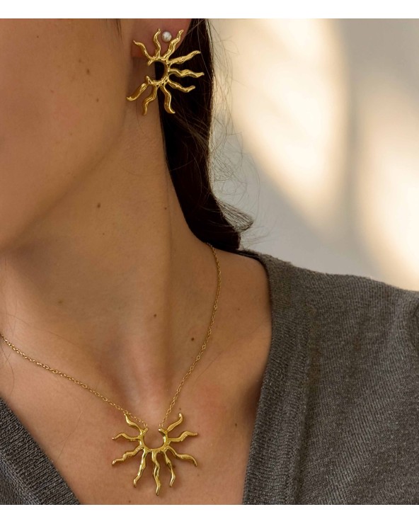 Collier - long - plongeant - soleil - pendentif - sun - réglable - diamant - paloma bijoux - acier inoxydable