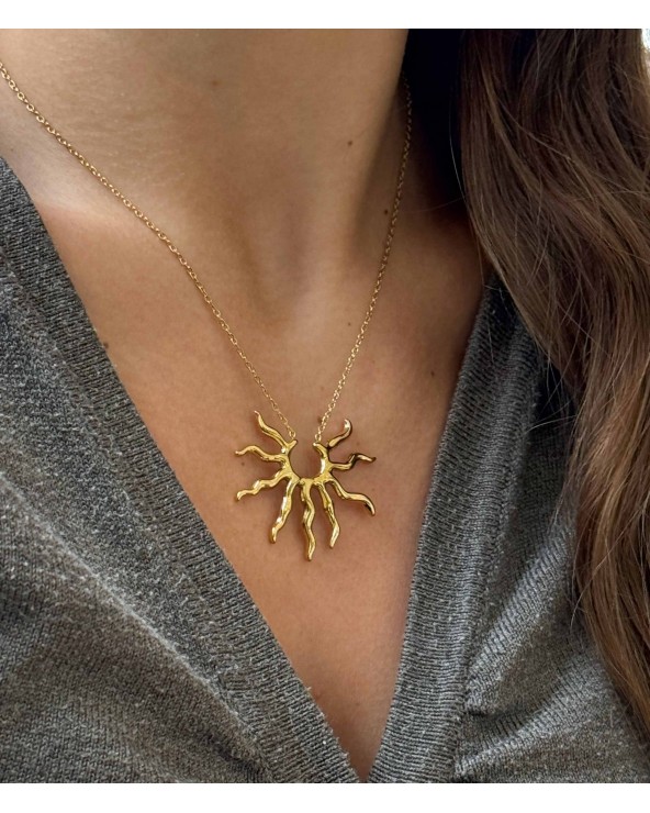 Collier - long - plongeant - soleil - pendentif - sun - réglable - diamant - paloma bijoux - acier inoxydable
