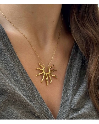 Collier - long - plongeant - soleil - pendentif - sun - réglable - diamant - paloma bijoux - acier inoxydable