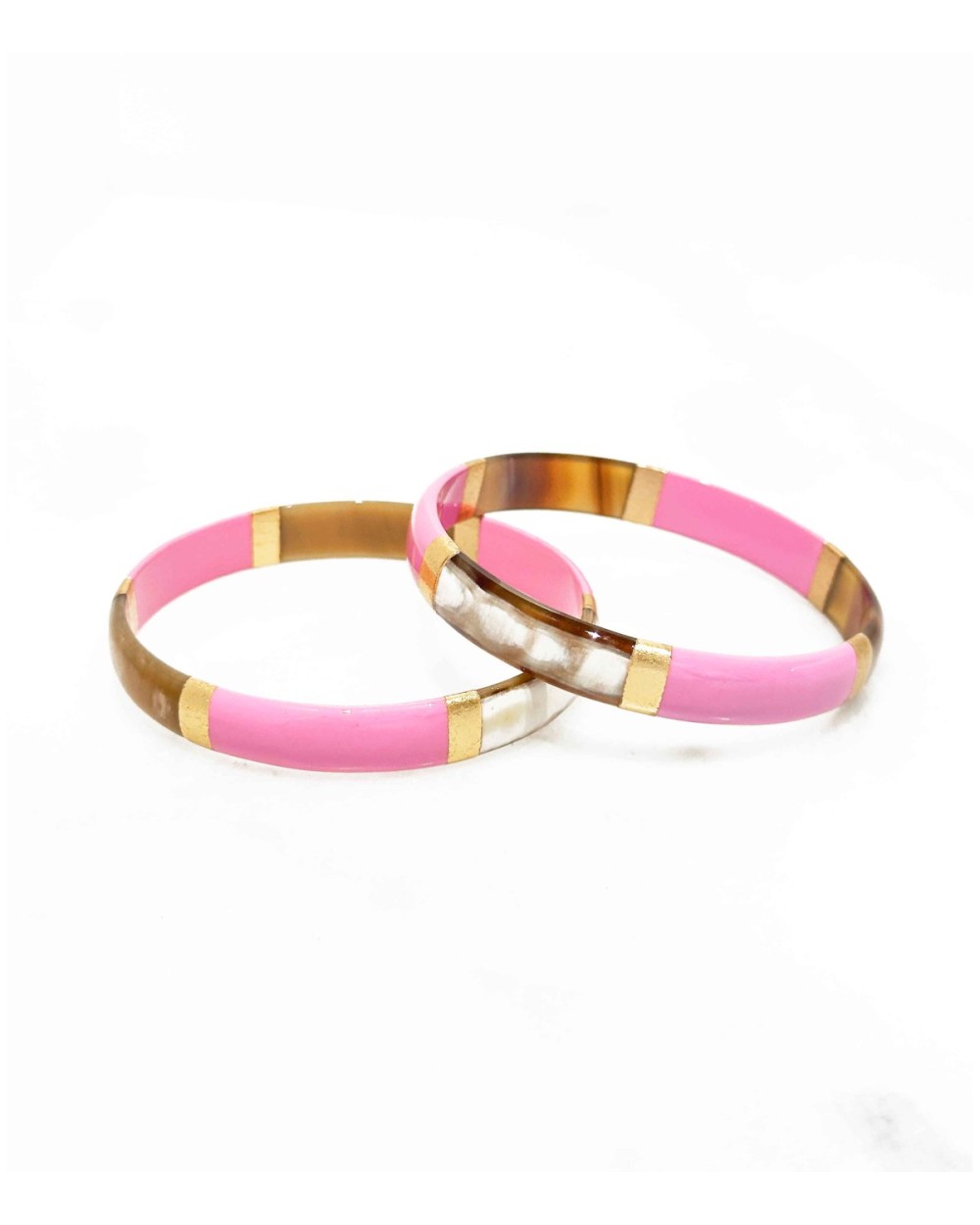 bracelet corne véritable - rose - pâle - large - doré - manchette - tendance - été - unique - coloré