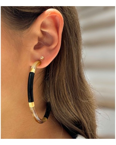 Boucles d'oreilles - créoles - corne corne naturelle - doré - feuilles d'or - noir
