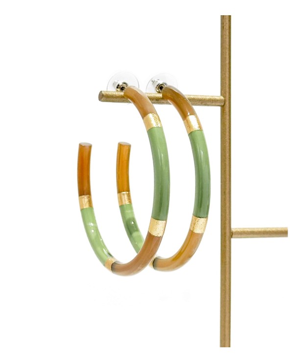 Boucles d'oreilles - créoles - corne corne naturelle - vert - feuilles d'or