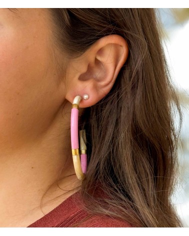 Boucles d'oreilles - créoles - corne corne naturelle - rose - feuilles d'or