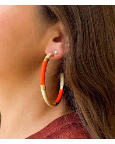 Boucles d'oreilles - créoles - corne corne naturelle - orange - feuilles d'or