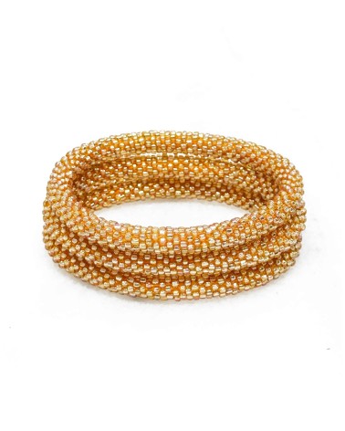 Bracelet népalais - beige - orange - multicolore - coloré  - flèche - doré - perles - tissé à la main - été