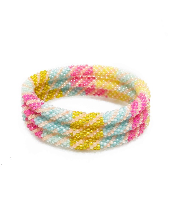 Bracelet népalais - pastel - jaune - bleu - rose - coloré  - flèche - doré - perles - tissé à la main - été