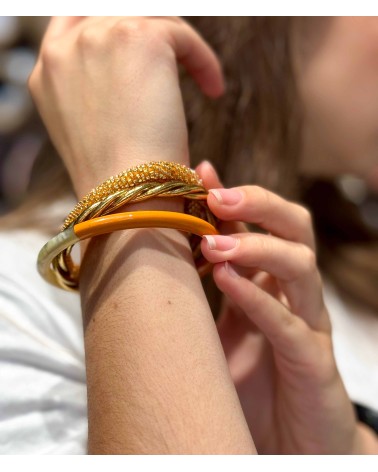 Bracelet népalais - beige - orange - multicolore - coloré  - flèche - doré - perles - tissé à la main - été