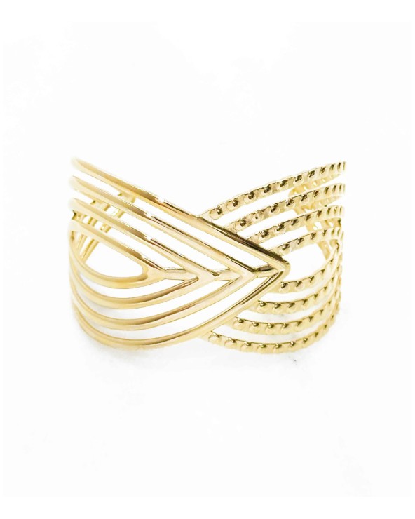Manchette ajustable - acier inoxydable - doré - large - effet martelé - bracelet Paloma Bijoux - tendance printemps 2025