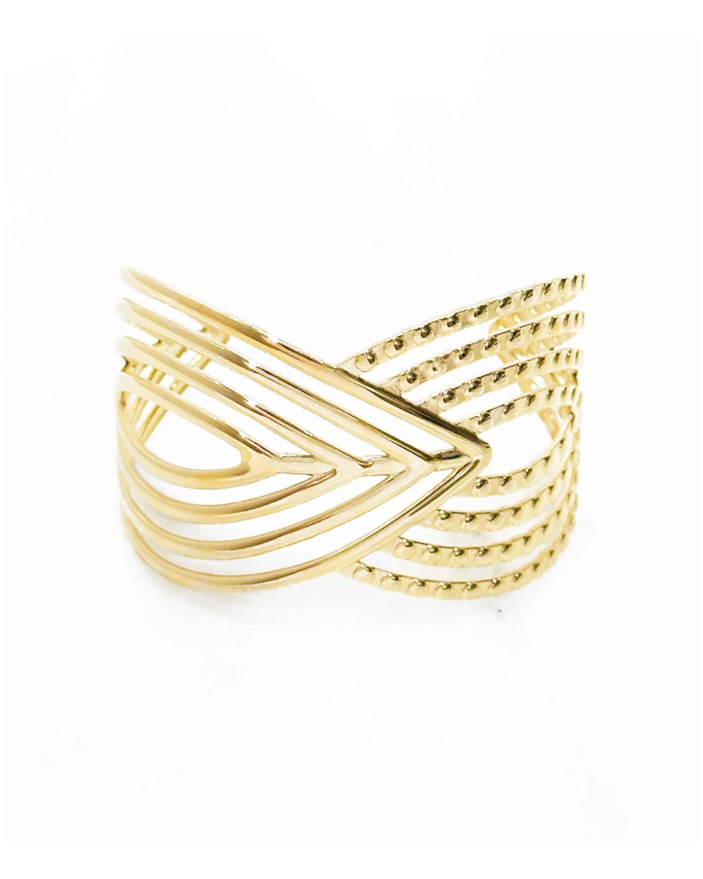 Manchette ajustable - acier inoxydable - doré - large - effet martelé - bracelet Paloma Bijoux - tendance printemps 2025