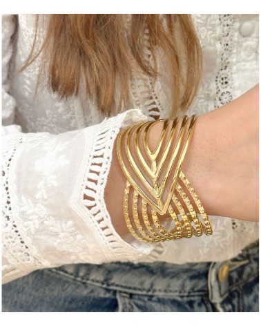 Manchette ajustable - acier inoxydable - doré - large - effet martelé - bracelet Paloma Bijoux - tendance printemps 2025