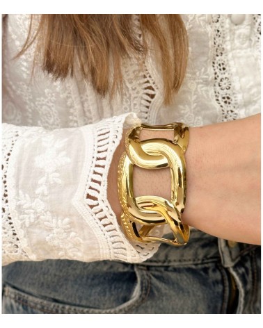 Manchette ajustable - acier inoxydable - doré - large - effet martelé - bracelet Paloma Bijoux - tendance printemps 2025