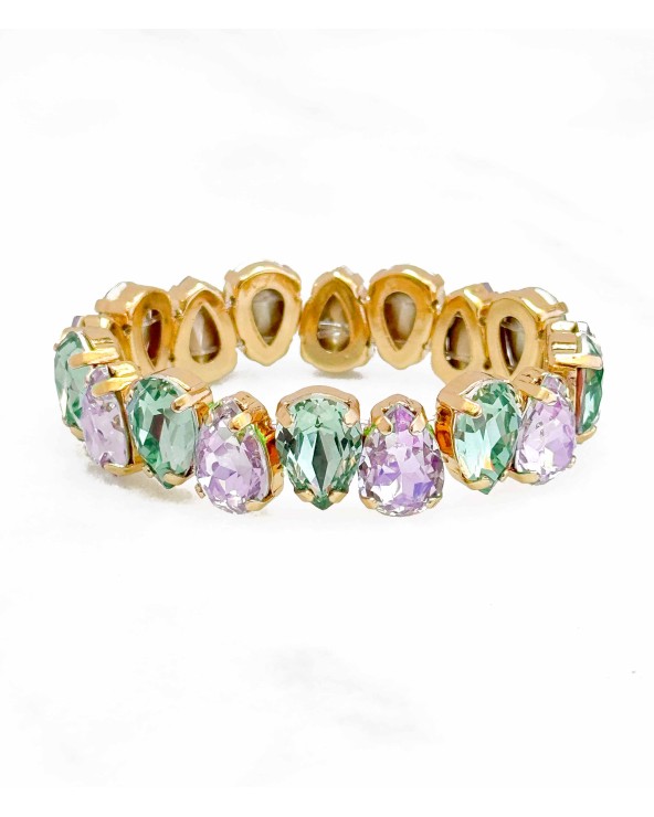 Bracelet cristal K9 - forme de goutte - lavande et émeraude - vert d'eau - doré - laiton - strass - bicolore - paloma bijoux