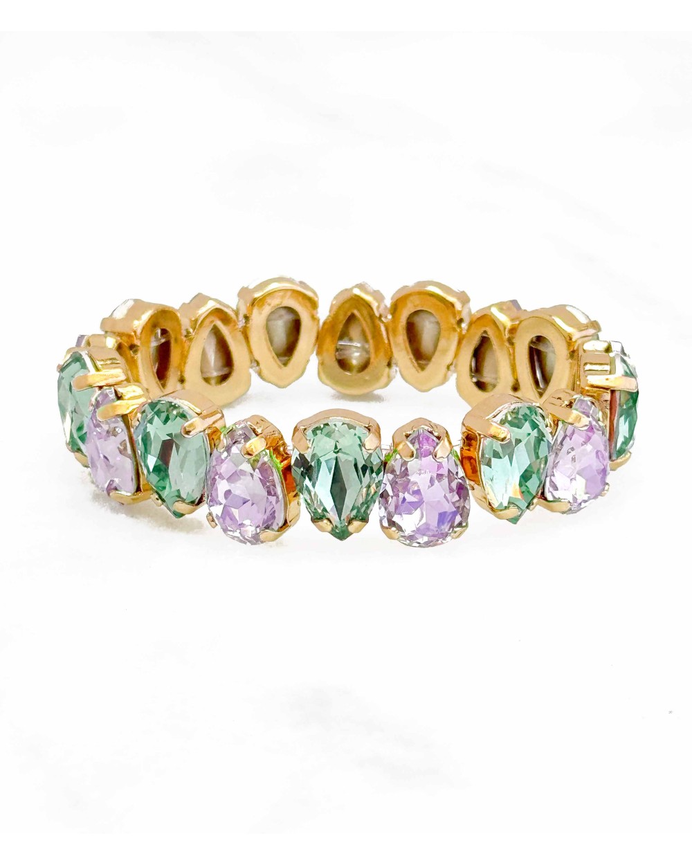 Bracelet cristal K9 - forme de goutte - lavande et émeraude - vert d'eau - doré - laiton - strass - bicolore - paloma bijoux