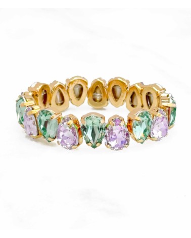Bracelet cristal K9 - forme de goutte - lavande et émeraude - vert d'eau - doré - laiton - strass - bicolore - paloma bijoux