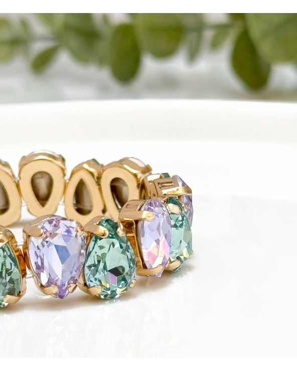 Bracelet cristal K9 - forme de goutte - lavande et émeraude - vert d'eau - doré - laiton - strass - bicolore - paloma bijoux