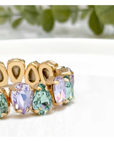 Bracelet cristal K9 - forme de goutte - lavande et émeraude - vert d'eau - doré - laiton - strass - bicolore - paloma bijoux