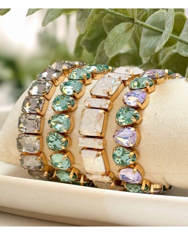 Bracelet cristal K9 - forme de goutte - lavande et émeraude - vert d'eau - doré - laiton - strass - bicolore - paloma bijoux