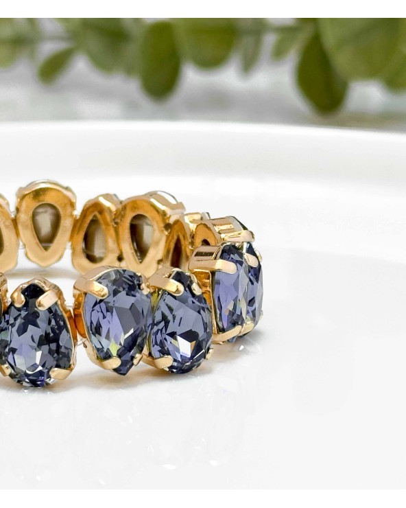 Bracelet cristal K9 - forme de goutte - vert d'eau - bleu gris - doré - laiton - strass - bicolore - paloma bijoux