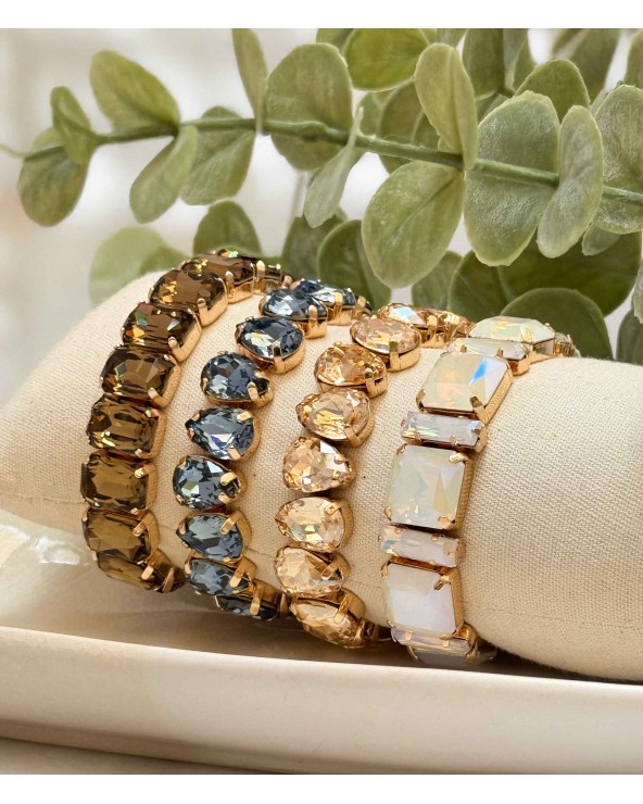 Bracelet cristal K9 - forme de goutte - vert d'eau - bleu gris - doré - laiton - strass - bicolore - paloma bijoux