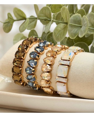 Bracelet cristal K9 - forme de goutte - vert d'eau - bleu gris - doré - laiton - strass - bicolore - paloma bijoux