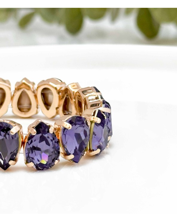 Bracelet cristal K9 - forme de goutte - violet - doré - laiton - strass - bicolore - paloma bijoux