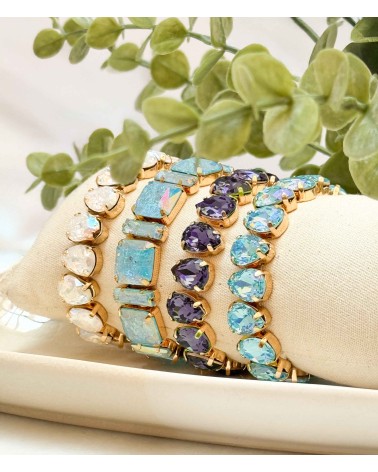 Bracelet cristal K9 - forme de goutte - violet - doré - laiton - strass - bicolore - paloma bijoux