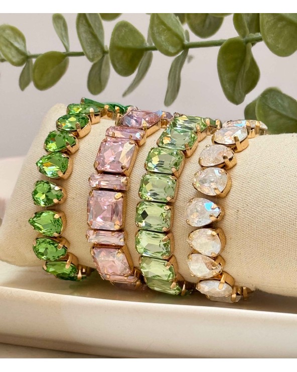 Bracelet cristal K9 - forme de goutte - vert pomme - doré - laiton - strass - bicolore - paloma bijoux