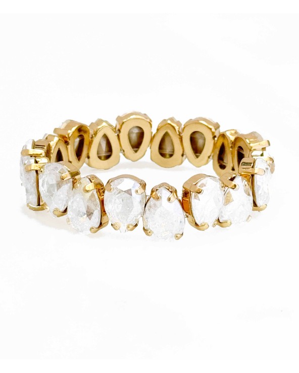 Bracelet cristal K9 - forme de goutte - blanc - transparent - paillettes - doré - laiton - strass - bicolore - paloma bijoux