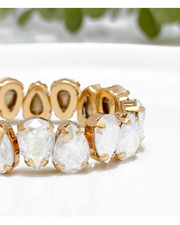 Bracelet cristal K9 - forme de goutte - blanc - transparent - paillettes - doré - laiton - strass - bicolore - paloma bijoux