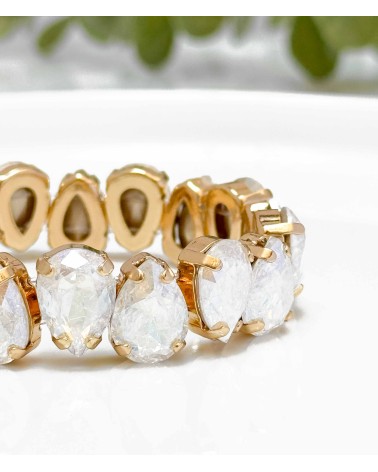 Bracelet cristal K9 - forme de goutte - blanc - transparent - paillettes - doré - laiton - strass - bicolore - paloma bijoux