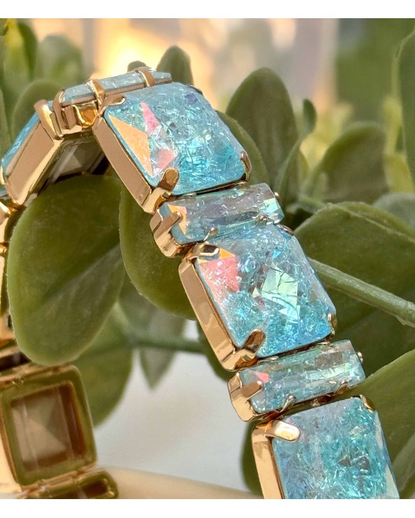 Bracelet cristal K9 - carré - bleu ciel - doré - laiton - strass - craquelé - paloma bijoux