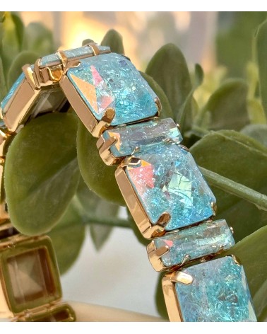 Bracelet cristal K9 - carré - bleu ciel - doré - laiton - strass - craquelé - paloma bijoux