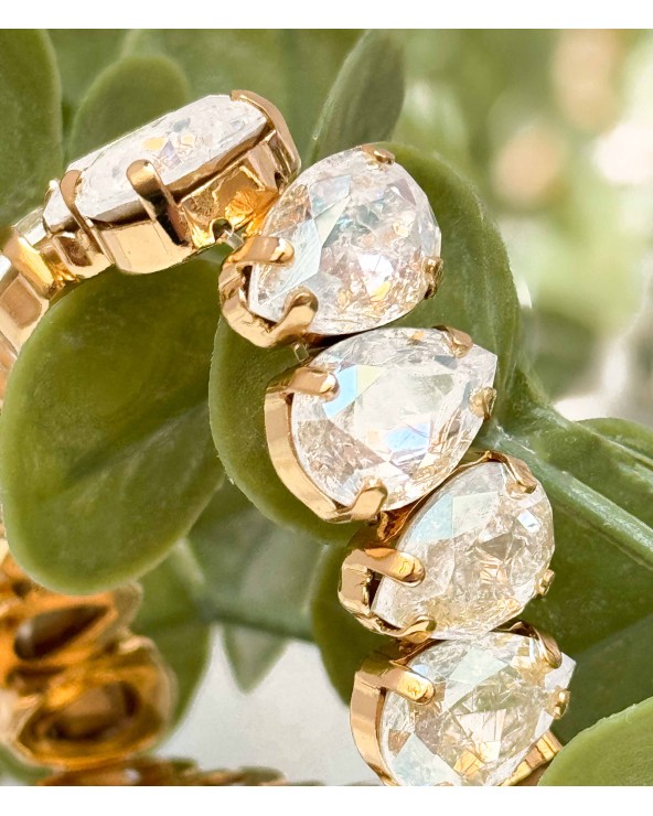 Bracelet cristal K9 - forme de goutte - blanc - transparent - paillettes - doré - laiton - strass - bicolore - paloma bijoux