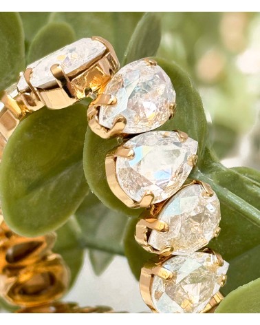 Bracelet cristal K9 - forme de goutte - blanc - transparent - paillettes - doré - laiton - strass - bicolore - paloma bijoux