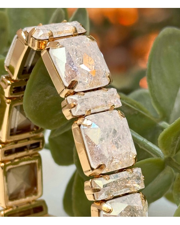 Bracelet cristal K9 - forme de goutte - blanc - transparent - craquelé - doré - laiton - strass - paloma bijoux