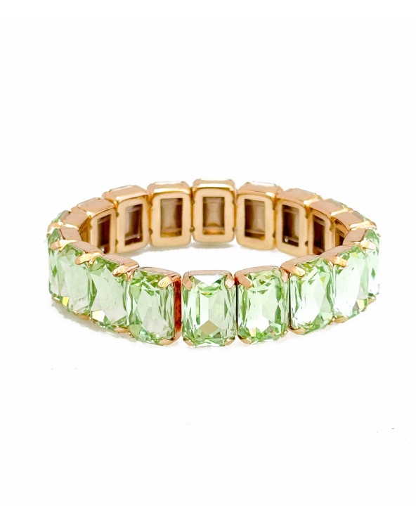 Bracelet cristal K9 - recatangle - élastique - vert clair - doré - laiton - strass - bicolore - paloma bijoux