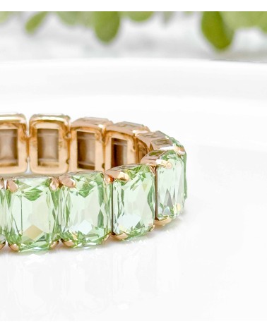 Bracelet cristal K9 - recatangle - élastique - vert clair - doré - laiton - strass - bicolore - paloma bijoux