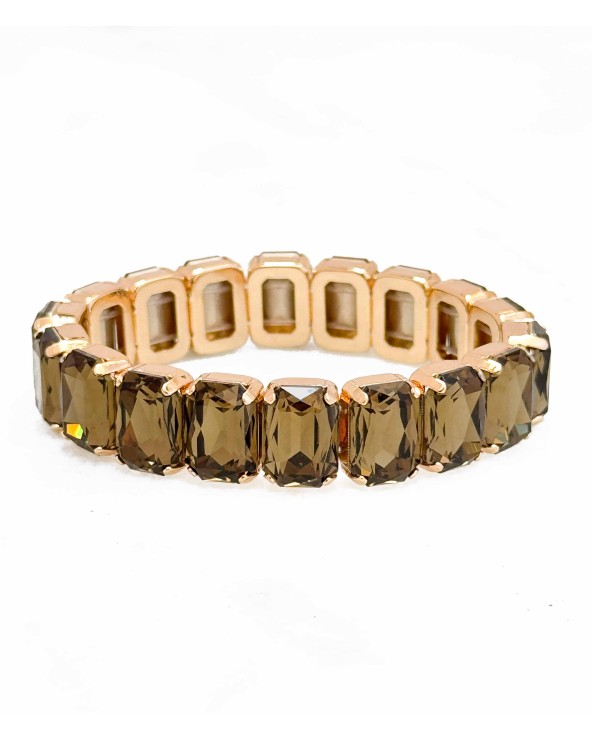 Bracelet cristal K9 - rectangle - marron - doré - laiton - strass - bicolore - paloma bijoux