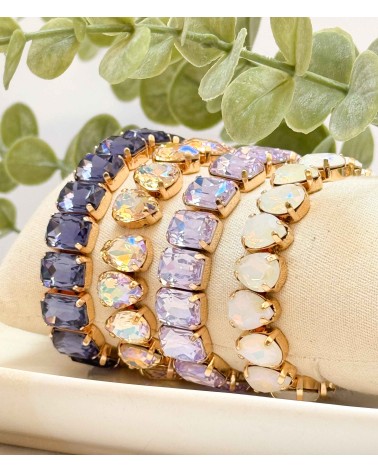 Bracelet cristal K9 - rectangle - violet lila - doré - laiton - strass - paloma bijoux