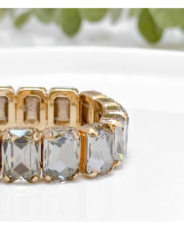 Bracelet cristal K9 - rectangles - gris - doré - laiton - strass - bicolore - paloma bijoux