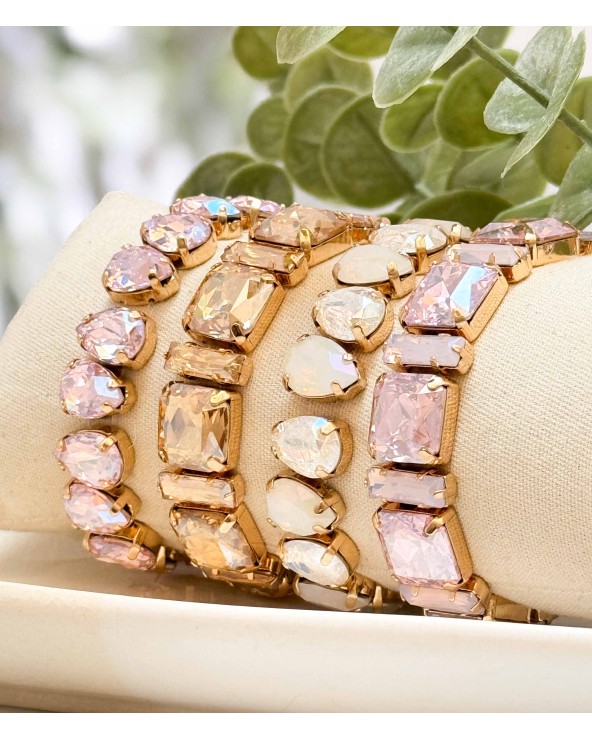 Bracelet cristal K9 - forme de goutte - rose - doré - laiton - strass - bicolore - paloma bijoux