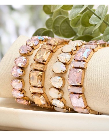 Bracelet cristal K9 - rectangle et carré - rose - doré - laiton - strass - bicolore - paloma bijoux