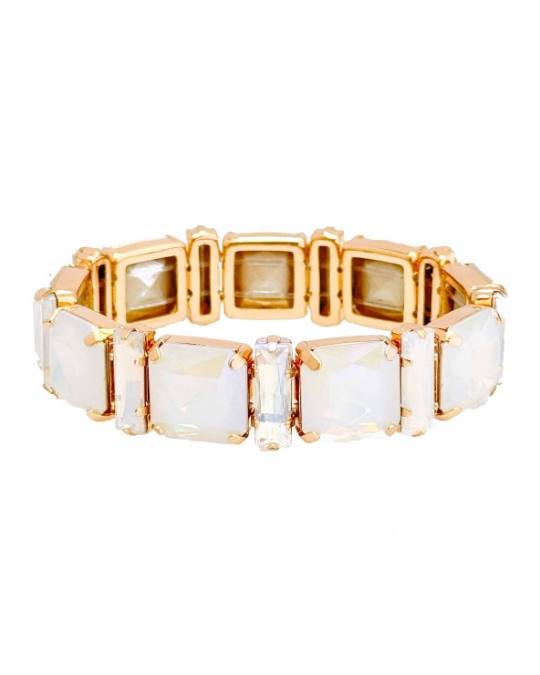 Bracelet cristal K9 - carré et rectangle - blanc opaque holographique - doré - laiton - strass - paloma bijoux