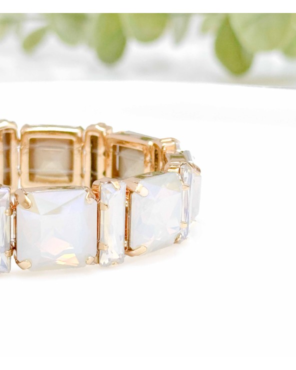 Bracelet cristal K9 - carré et rectangle - blanc opaque holographique - doré - laiton - strass - paloma bijoux