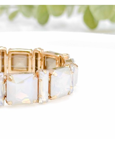 Bracelet cristal K9 - carré et rectangle - blanc opaque holographique - doré - laiton - strass - paloma bijoux
