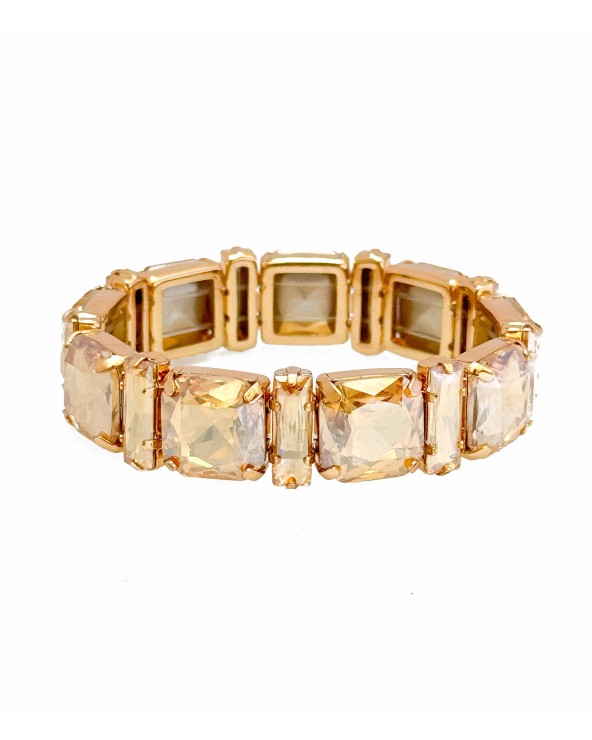 Bracelet cristal K9 - carré et rectangle - beige - doré - laiton - strass - paloma bijoux