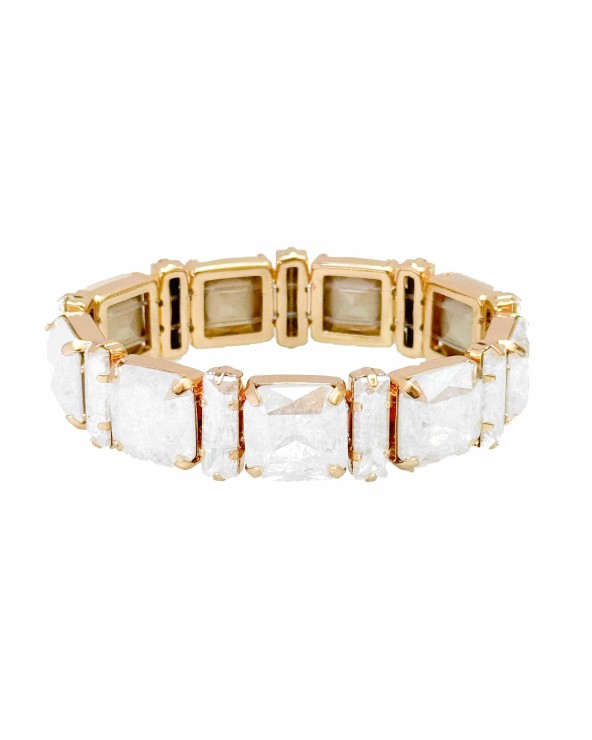 Bracelet cristal K9 - forme de goutte - blanc - transparent - craquelé - doré - laiton - strass - paloma bijoux