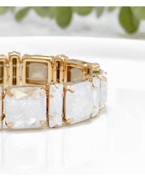 Bracelet cristal K9 - forme de goutte - blanc - transparent - craquelé - doré - laiton - strass - paloma bijoux