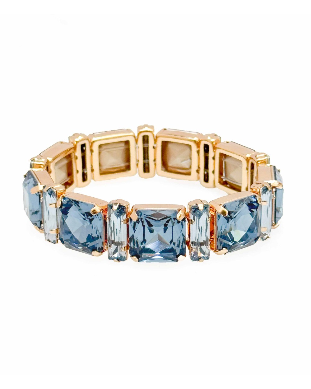 Bracelet cristal K9 - carré et rectangle - bleu foncé - doré - laiton - strass - bicolore - paloma bijoux